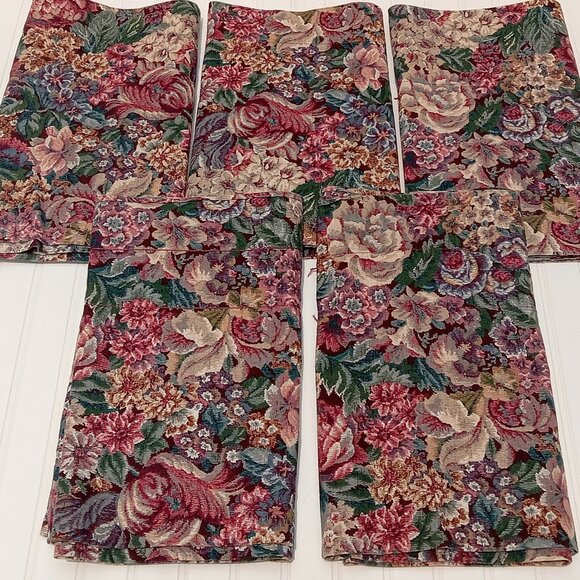 CURTRON Vintage Curtain Valances Blouson Pink Floral Tapestry Upholstery 1980s